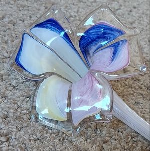 VTG Murano Style Glass Tri Petal Flower Long Stem Blue Pink Yellow White